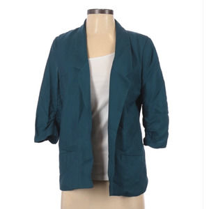 LAUREN CONRAD Jacket Teal Open Front Ruched 3/4 Sleeve Blazer Women's Sz 4